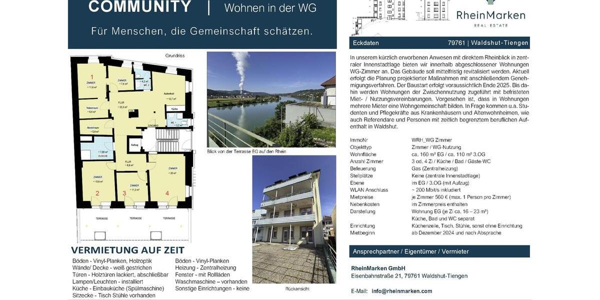 Wohnen auf Zeit Waldshut-Tiengen Tiengen - 1 Zimmer, 225 m&sup2;, 560&euro; | Angebot:22626487