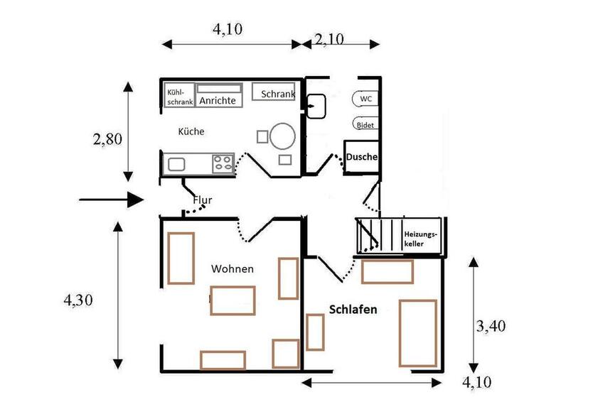 Attraktive EinliegerWohnung 2ZKB 48 qm , parterre, separater Eingang