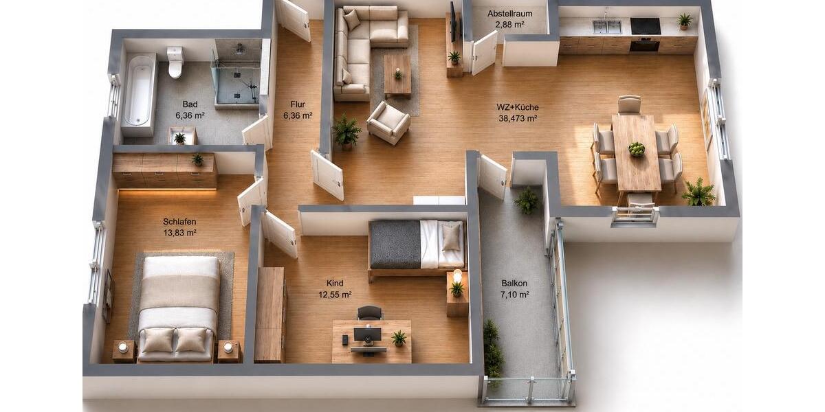 Etagenwohnung Dingelstädt - 3 Zimmer, 84 m&sup2;, 828&euro; | Angebot:26680640