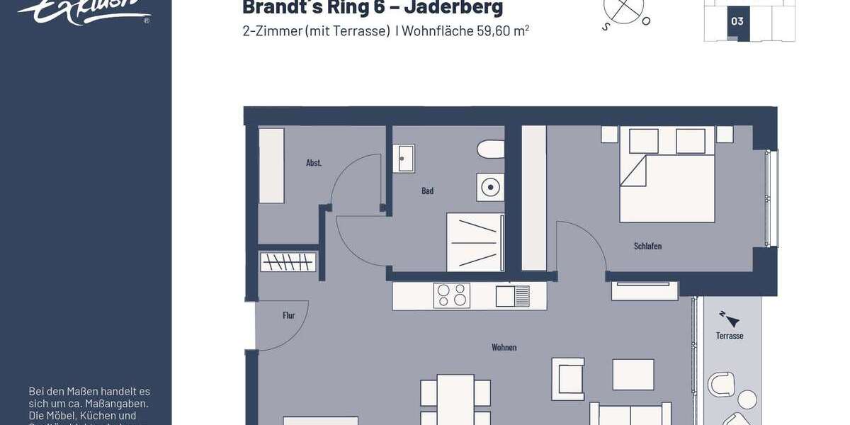 Etagenwohnung Jade - 2 Zimmer, 60 m&sup2;, 435&euro; | Angebot:25565757