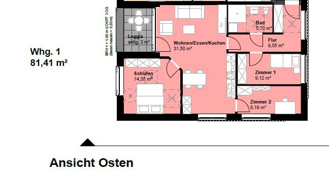 Etagenwohnung Münster Münster-Südost - 2 Zimmer, 70 m&sup2;, 784&euro; | Angebot:26492203