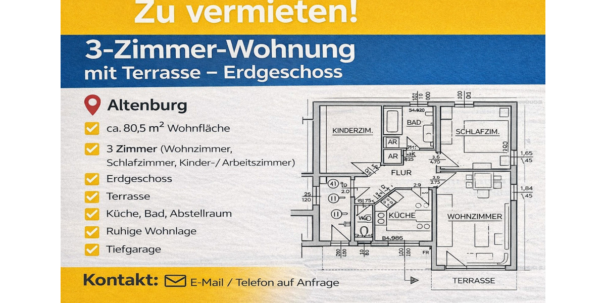 Mietwohnung Altenburg 3-Zimmer-Wohnung mit Terrasse & Tiefgarage 3 zimmer