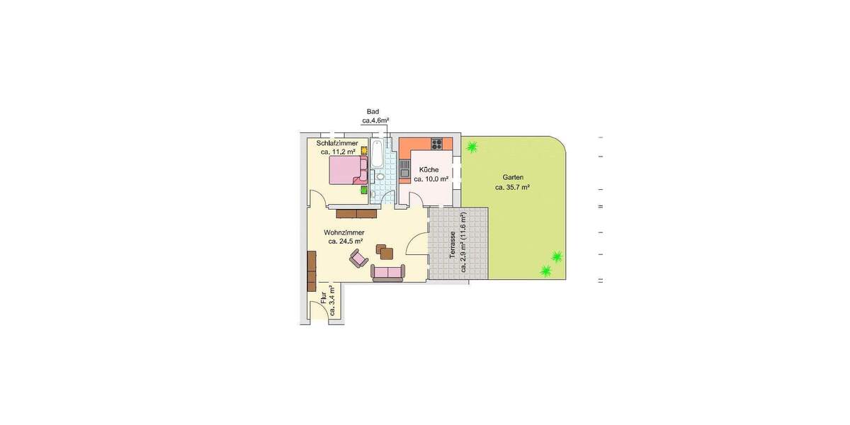 Terrassenwohnung Erfurt Melchendorf - 2 Zimmer, 56 m&sup2;, 564&euro; | Angebot:24594301