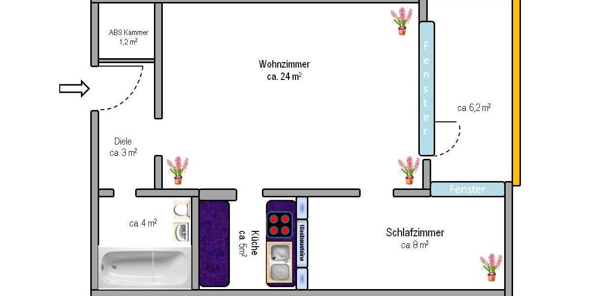 Etagenwohnung Saarbrücken Eschberg - 2 Zimmer, 50 m&sup2;, 525&euro; | Angebot:26185694