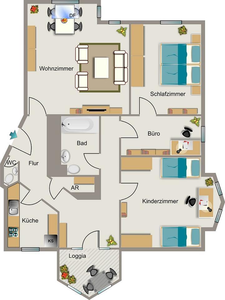 Hier ist Platz zum Wohnen zimmer