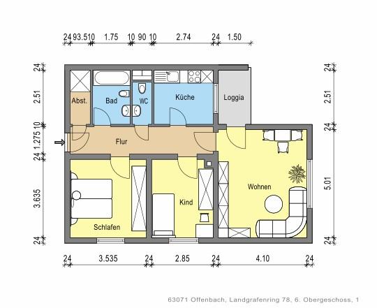 Etagenwohnung Offenbach am Main Bieberer Berg - 3 Zimmer, 70 m&sup2;, 755&euro; | Angebot:26492515