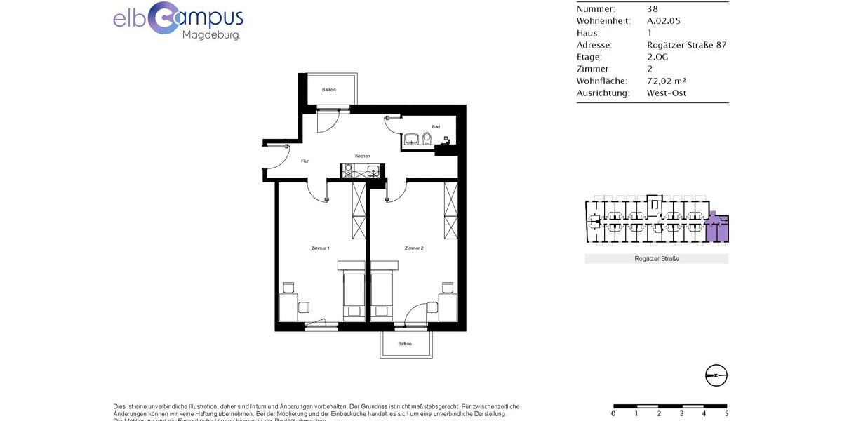 Etagenwohnung Magdeburg Alte Neustadt - 2 Zimmer, 72 m&sup2;, 710&euro; | Angebot:24677915