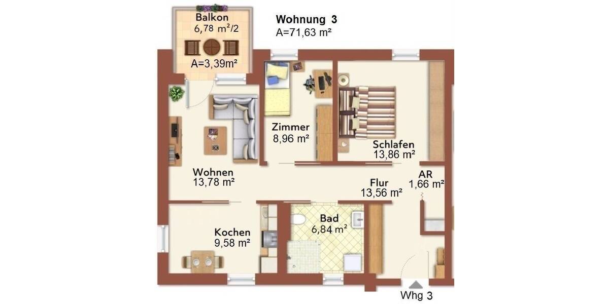 Etagenwohnung Velden Velden-Viehweide - 3 Zimmer, 71 m&sup2;, 1.140&euro; | Angebot:25771292