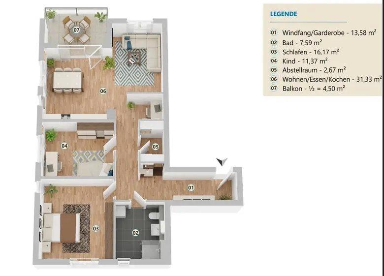 Etagenwohnung Hengersberg - 3 Zimmer, 87 m&sup2;, 980&euro; | Angebot:26594119