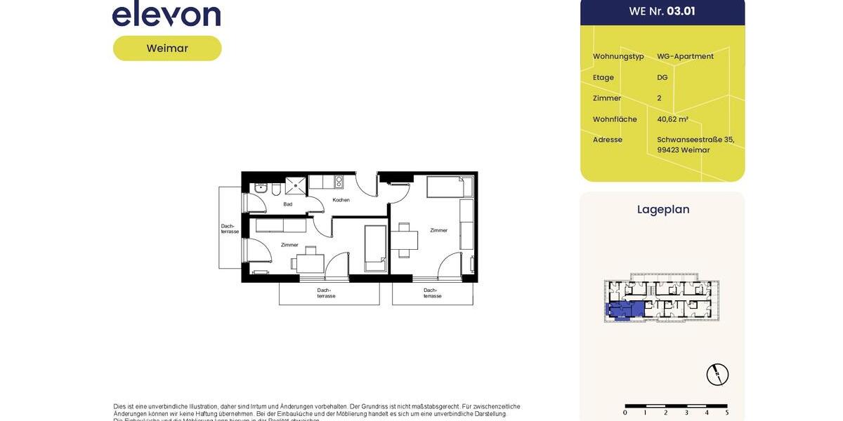 Dachgeschoßwohnung Weimar - 2 Zimmer, 41 m&sup2;, 630&euro; | Angebot:25509044