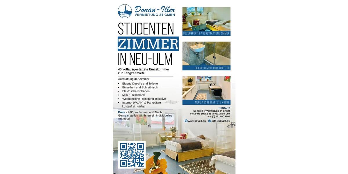 Monteur Studentenzimmer in Neu-Ulm Mitte 1 zimmer