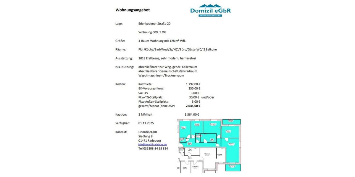 Etagenwohnung Radeburg - 4 Zimmer, 128 m&sup2;, 1.792&euro; | Angebot:23871762