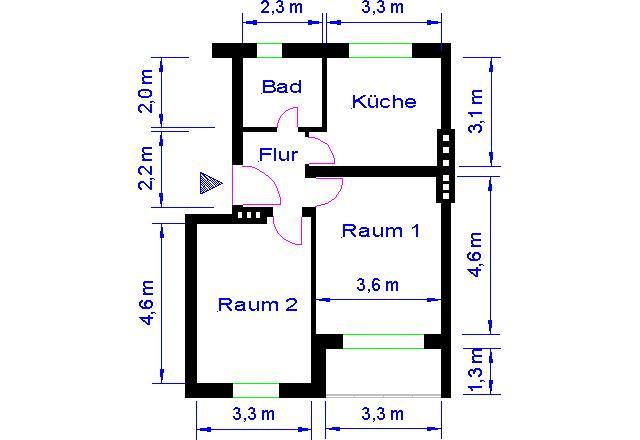 Etagenwohnung Magdeburg Neue Neustadt - 2 Zimmer, 56 m&sup2;, 349&euro; | Angebot:26264151