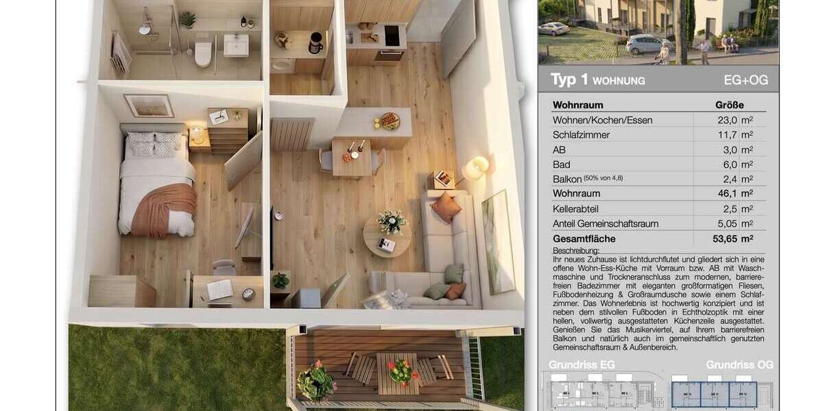 Etagenwohnung Ludwigshafen am Rhein Parkinsel - 2 Zimmer, 46 m&sup2;, 1.043&euro; | Angebot:27162588