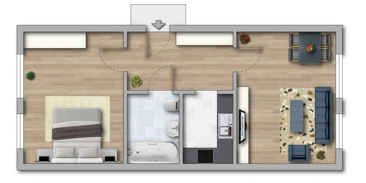 Etagenwohnung Magdeburg Neu Olvenstedt - 2 Zimmer, 43 m&sup2;, 303&euro; | Angebot:26391863