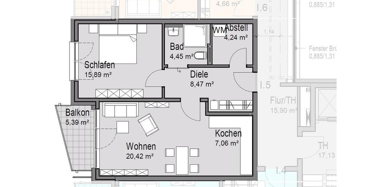 Etagenwohnung Datteln - 2 Zimmer, 63 m&sup2;, 696&euro; | Angebot:24714271