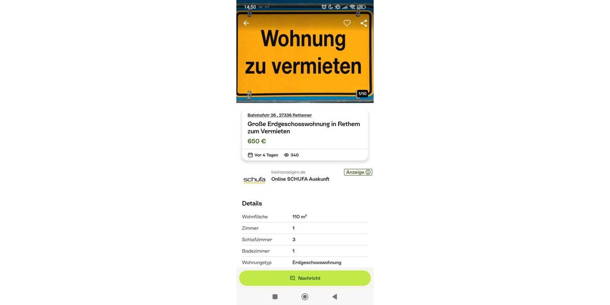 Etagenwohnung Liebenau - 1 Zimmer, 110 m&sup2;, 650&euro; | Angebot:24660948