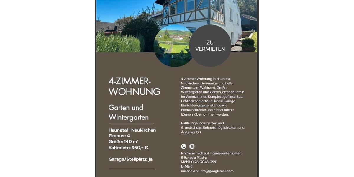 Erdgeschoßwohnung Haunetal - 4 Zimmer, 140 m&sup2;, 950&euro; | Angebot:24612883