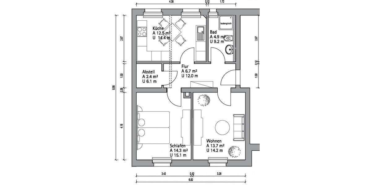 Etagenwohnung Oschersleben (Bode) - 2 Zimmer, 55 m&sup2;, 367&euro; | Angebot:26266525