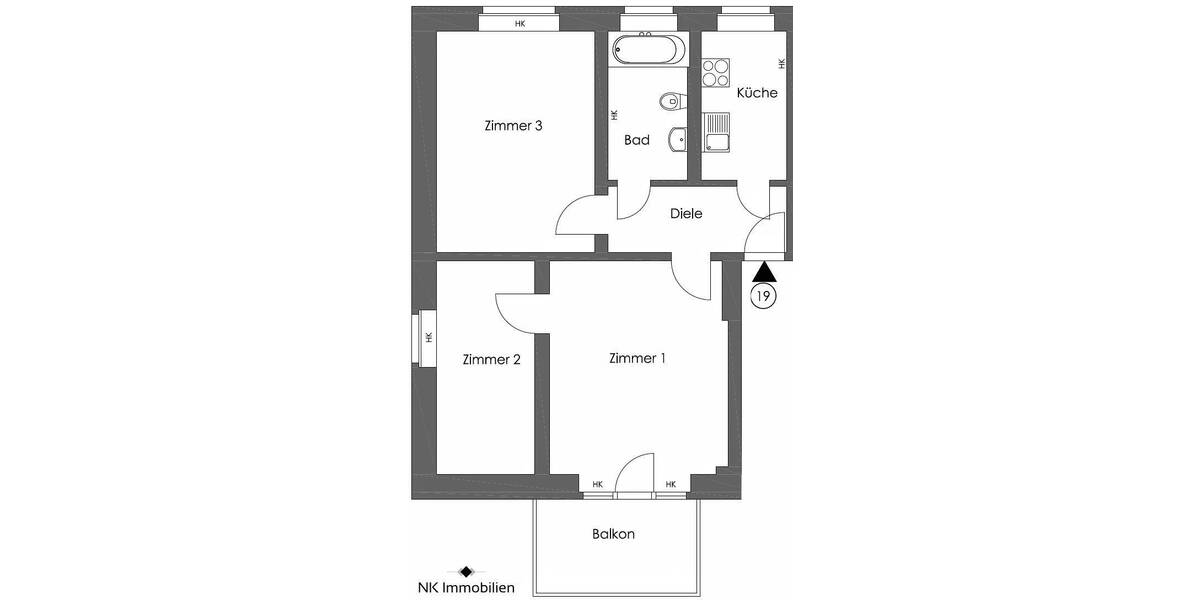 Etagenwohnung Chemnitz Lutherviertel - 3 Zimmer, 60 m&sup2;, 335&euro; | Angebot:26758899