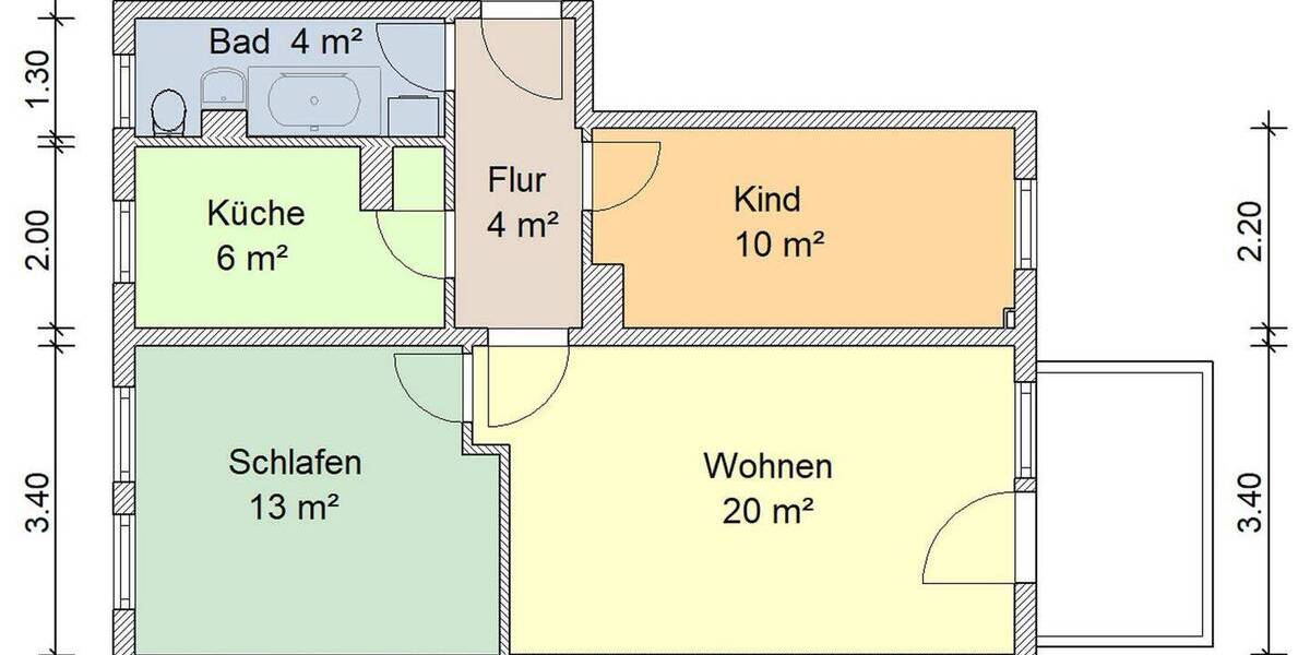 Etagenwohnung Zwickau Eckersbach - 3 Zimmer, 59 m&sup2;, 396&euro; | Angebot:26155443