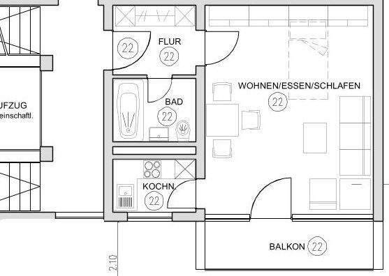 Etagenwohnung Mannheim Waldhof - 1 Zimmer, 34 m&sup2;, 505&euro; | Angebot:25728142