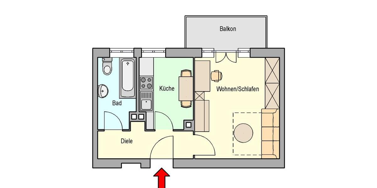 Erdgeschoßwohnung Nürnberg Hasenbuck - 1 Zimmer, 32 m&sup2;, 550&euro; | Angebot:25885076
