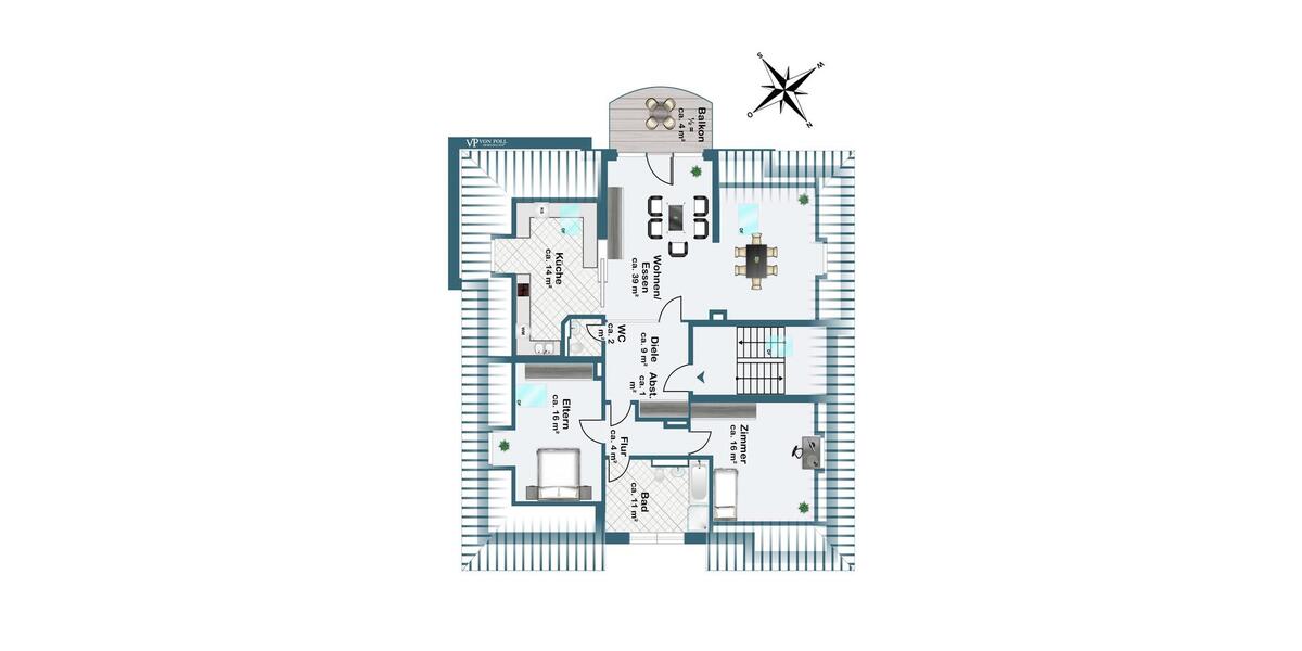 Dachgeschoßwohnung Feldafing - 3.5 Zimmer, 116 m&sup2;, 1.965&euro; | Angebot:26034001