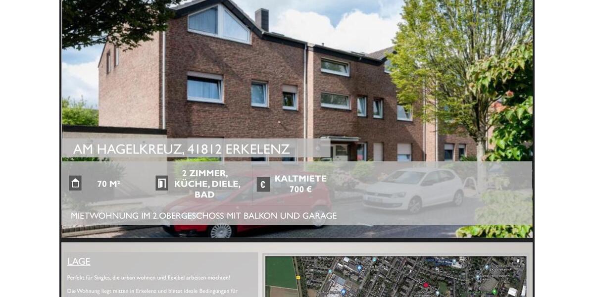 Etagenwohnung Erkelenz - 2 Zimmer, 70 m&sup2;, 900&euro; | Angebot:24817284
