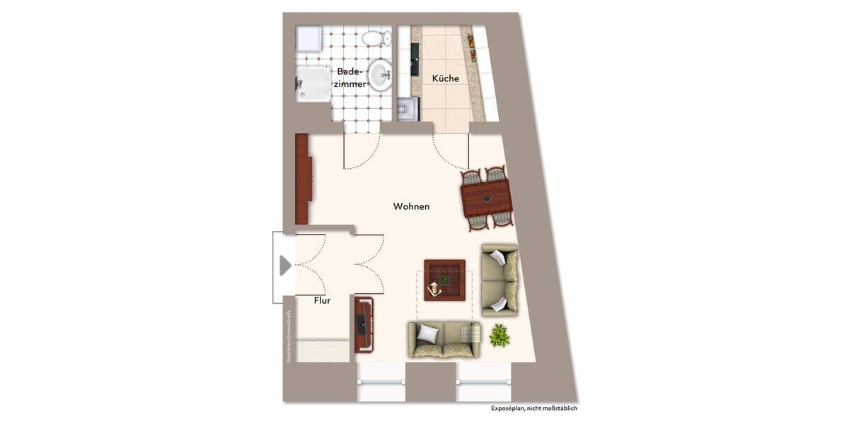 Erdgeschoßwohnung Stendal - 1 Zimmer, 33 m&sup2;, 283&euro; | Angebot:26295218