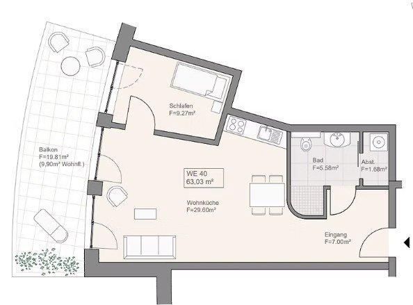 Etagenwohnung Ahnatal - 2 Zimmer, 63 m&sup2;, 500&euro; | Angebot:26227379