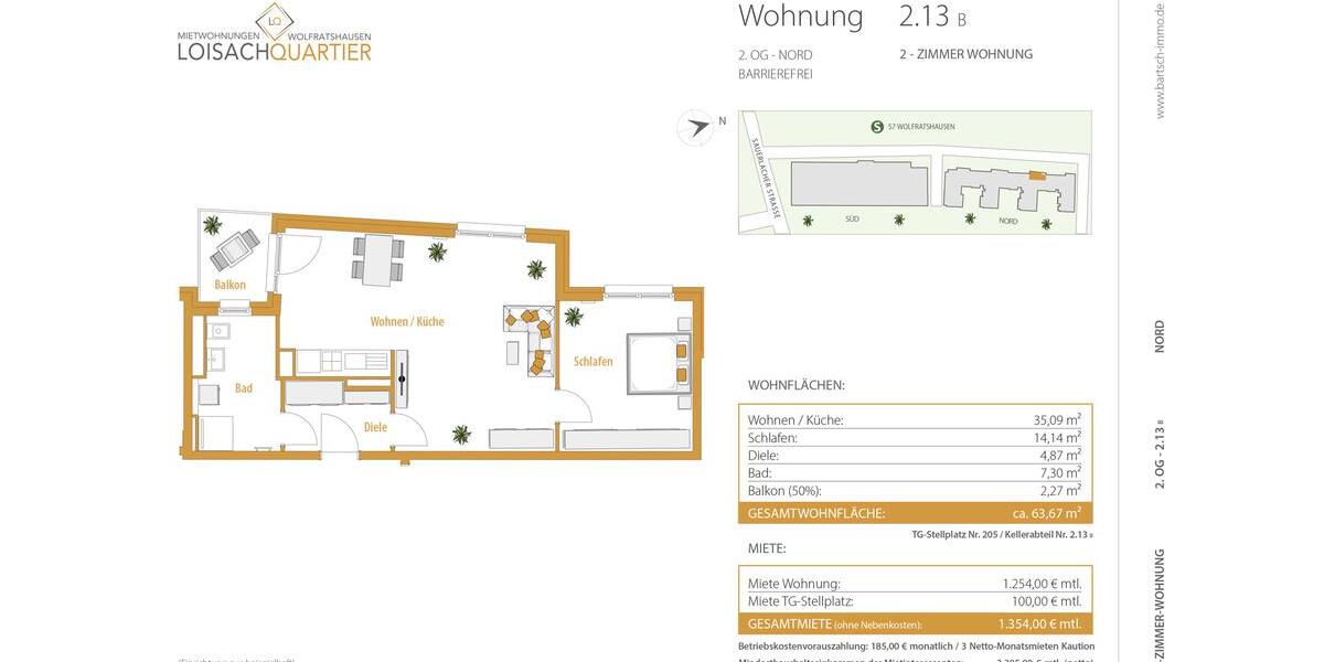 Etagenwohnung Wolfratshausen - 2 Zimmer, 64 m&sup2;, 1.254&euro; | Angebot:26337170