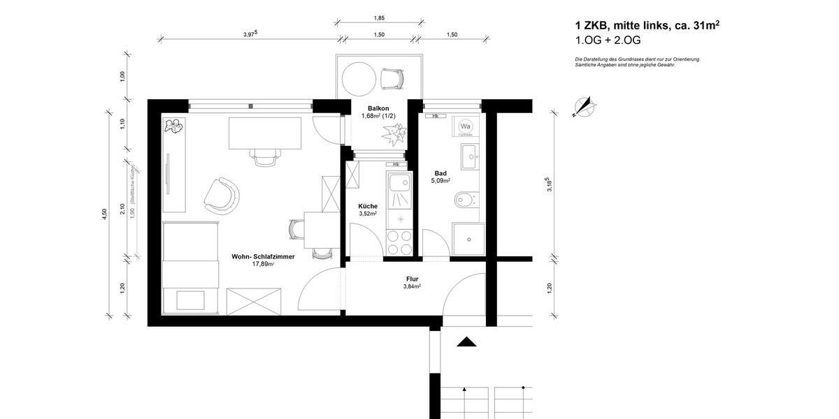 Etagenwohnung Kaiserslautern - 1 Zimmer, 31 m&sup2;, 285&euro; | Angebot:26619133