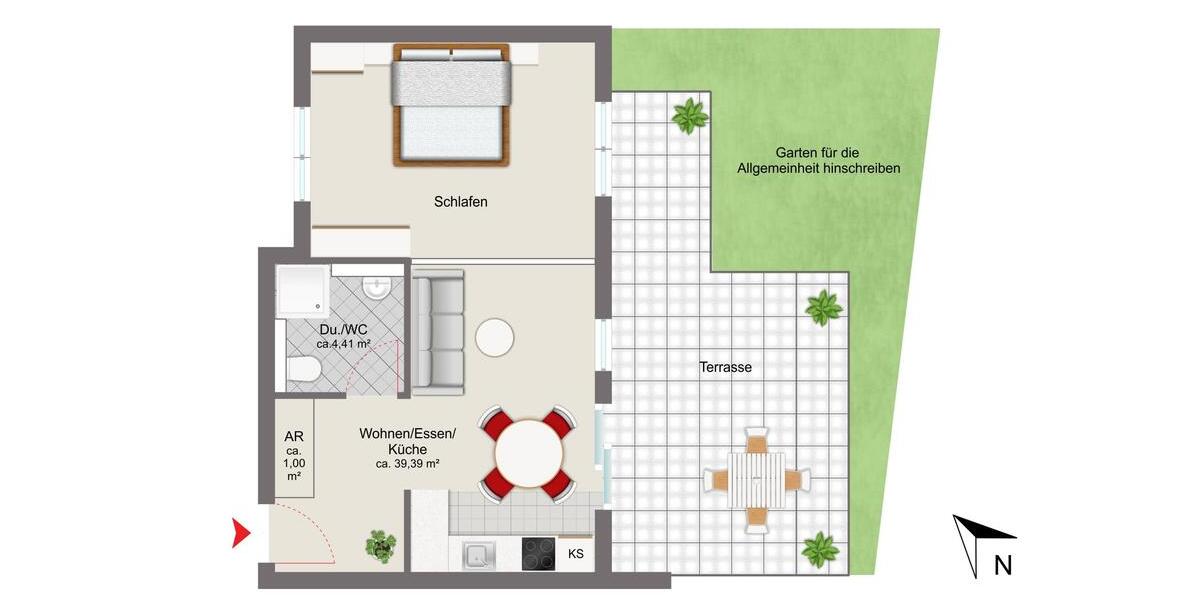 Erdgeschoßwohnung München Trudering-Riem - 2 Zimmer, 48 m&sup2;, 1.500&euro; | Angebot:26480088
