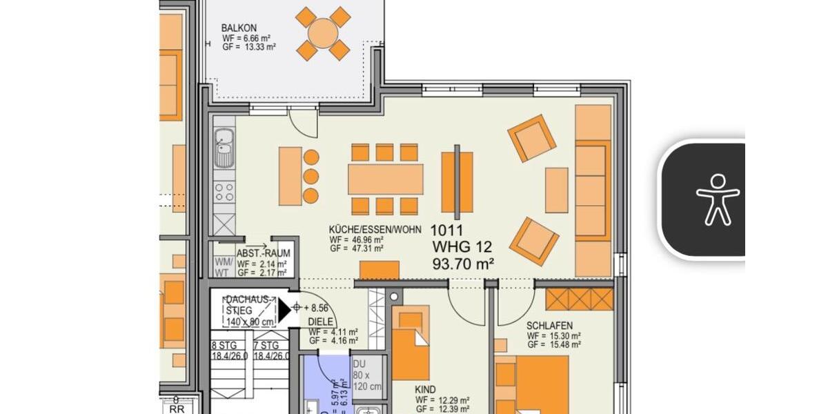 Dachgeschoßwohnung Bodelshausen - 3 Zimmer, 94 m&sup2;, 1.300&euro; | Angebot:26288236