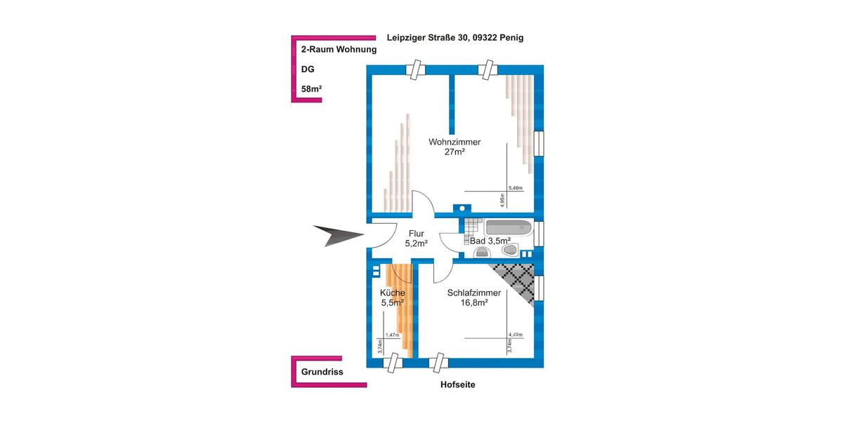 Dachgeschoßwohnung Penig - 2 Zimmer, 58 m&sup2;, 290&euro; | Angebot:26608512
