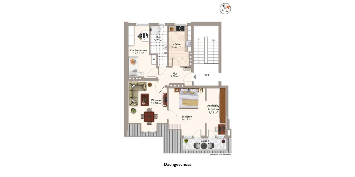 Dachgeschoßwohnung Magdeburg Nordwest - 3.5 Zimmer, 76 m&sup2;, 570&euro; | Angebot:24714964
