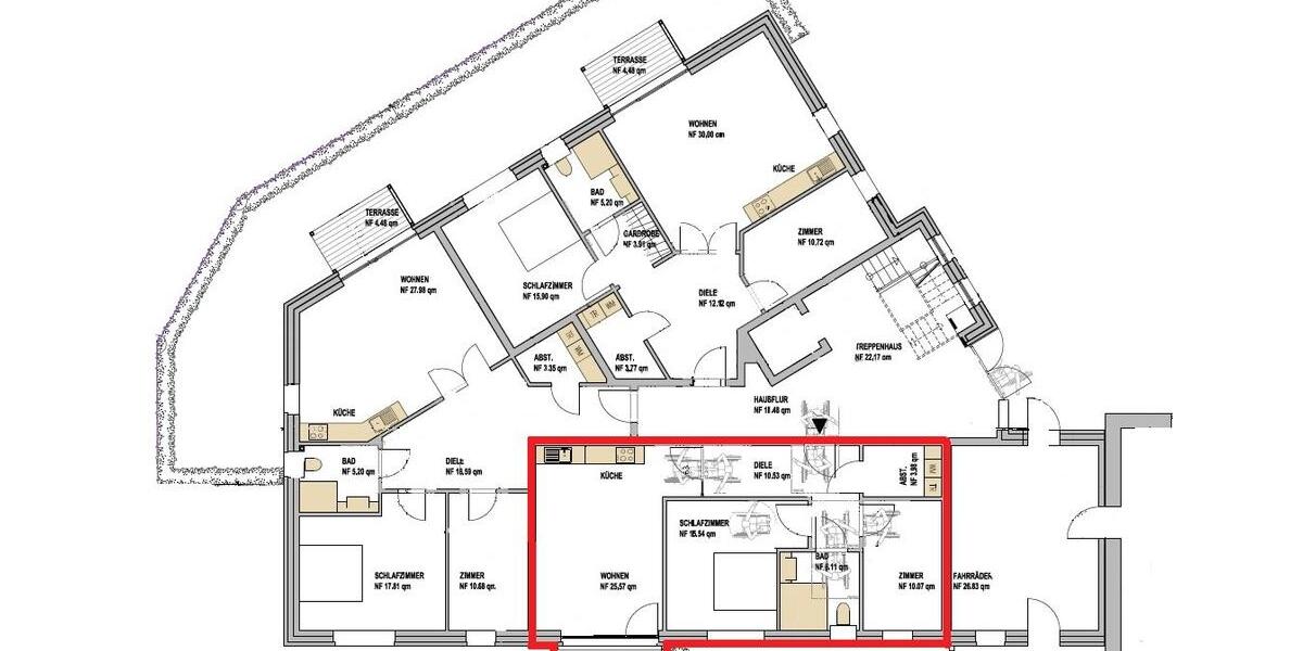 Erdgeschoßwohnung Wanna - 3 Zimmer, 75 m&sup2;, 860&euro; | Angebot:26579205