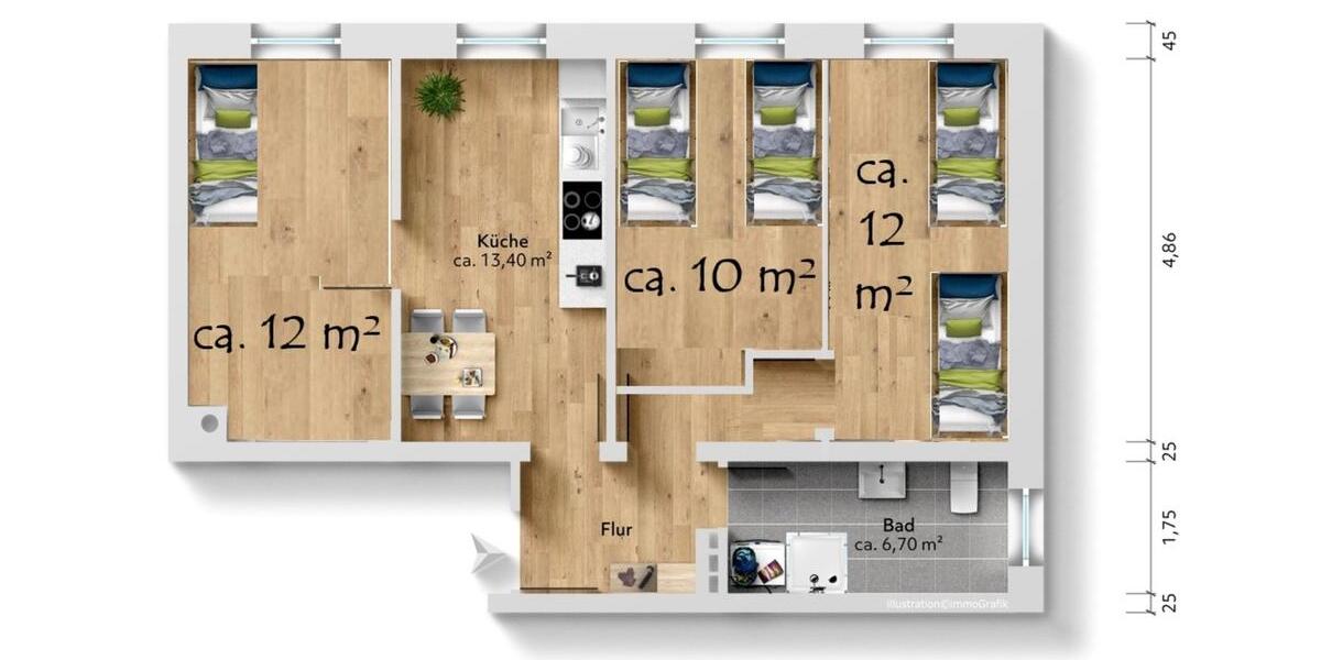 Wohnen auf Zeit Bad Muskau - 3 Zimmer, 58 m&sup2;, 350&euro; | Angebot:25045679
