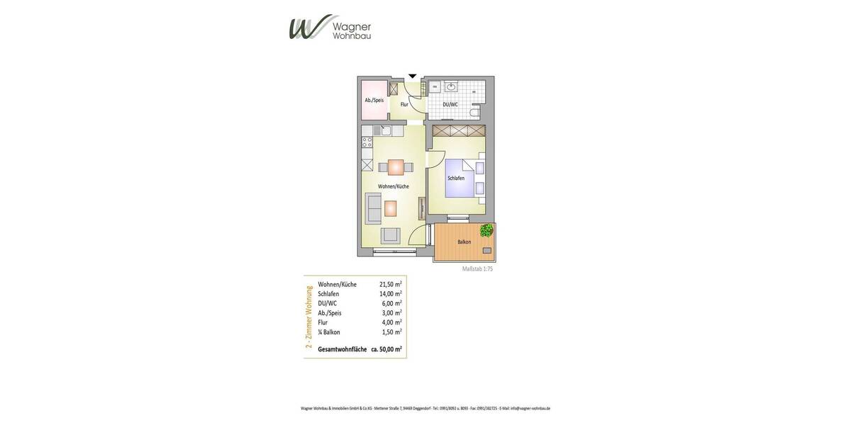 Etagenwohnung Plattling - 2 Zimmer, 50 m&sup2;, 275&euro; | Angebot:26687098