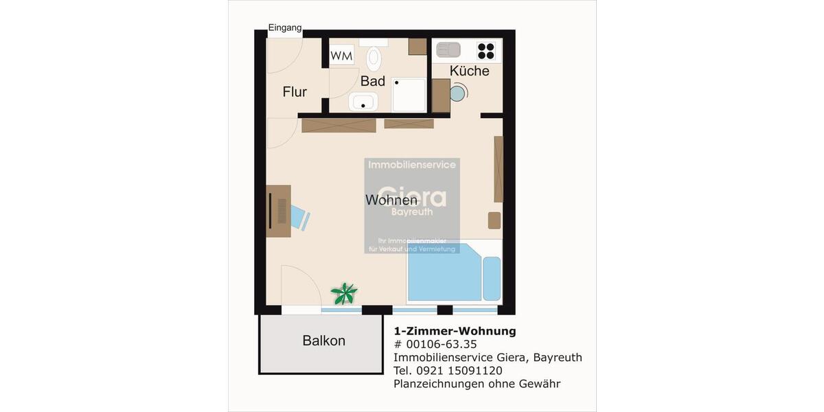 Etagenwohnung Bayreuth Meyernberg - 1 Zimmer, 31 m&sup2;, 460&euro; | Angebot:26426403