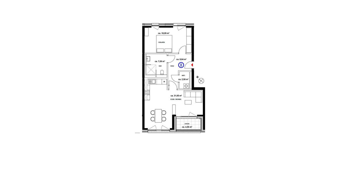 Etagenwohnung Norderstedt Garstedt - 2 Zimmer, 69 m&sup2;, 1.125&euro; | Angebot:26071688