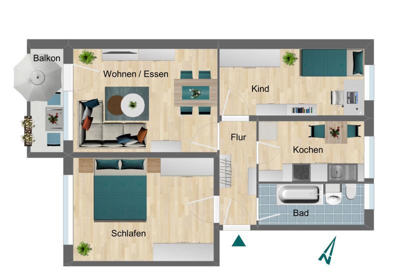 3-Raum-Wohnung mit Balkon 3 zimmer