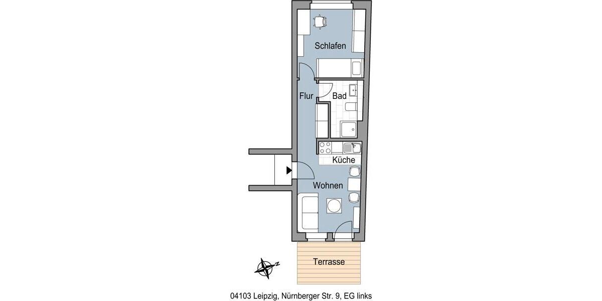Erdgeschoßwohnung Leipzig Mitte - 2 Zimmer, 31 m&sup2;, 496&euro; | Angebot:26033888