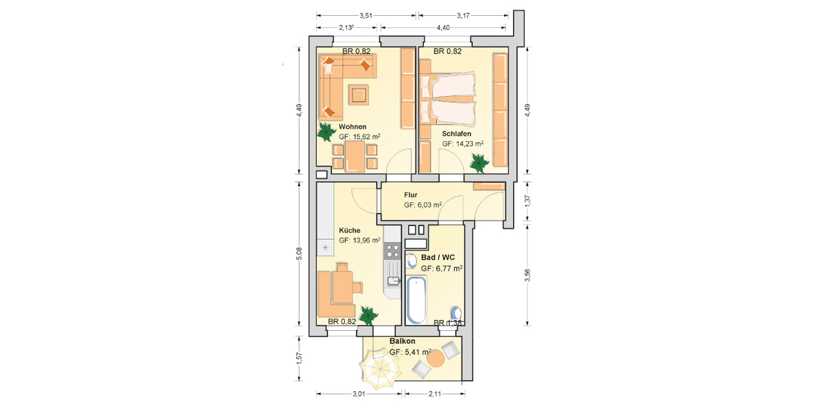 Erdgeschoßwohnung Werdau - 2 Zimmer, 59 m&sup2;, 353&euro; | Angebot:26006932