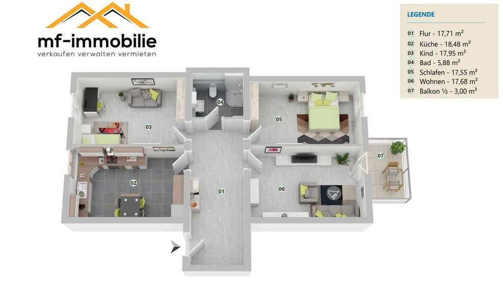 Balkon, 3-Zimmer, Küche, Bad in Mariental 98m2 3 zimmer