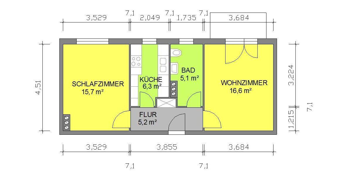 Etagenwohnung Eisenach - 2 Zimmer, 51 m&sup2;, 399&euro; | Angebot:26844110