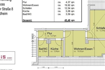 Wohnung Waldheim - 2.5 Zimmer, 46 m&sup2;, 230&euro; | Angebot:25432915