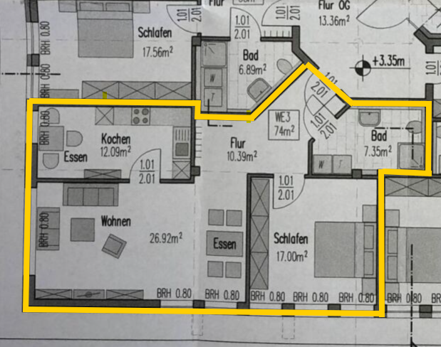 Etagenwohnung Reinheim Ueberau - 2 Zimmer, 74 m&sup2;, 880&euro; | Angebot:23114832