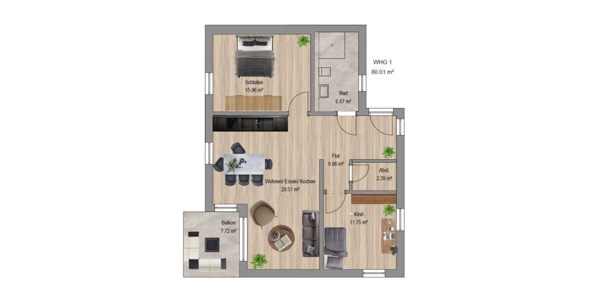 Etagenwohnung Haiger - 2 Zimmer, 43 m&sup2;, 487&euro; | Angebot:25179053